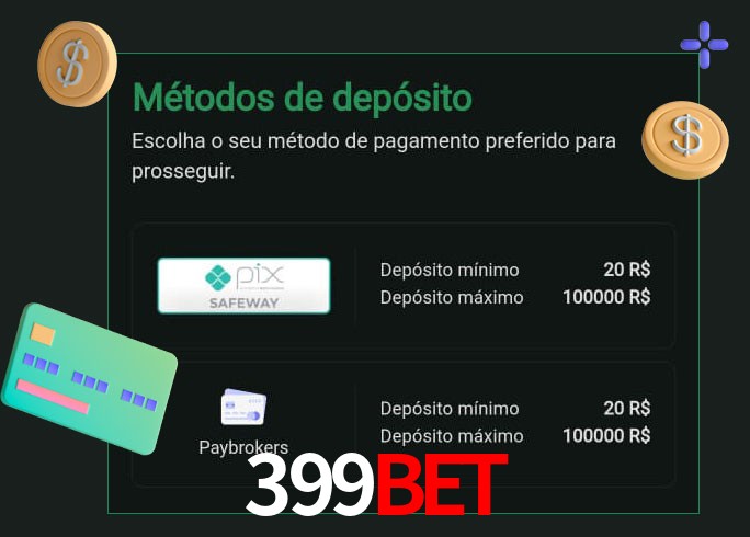 O cassino 399Bet oferece uma grande variedade de métodos de pagamento